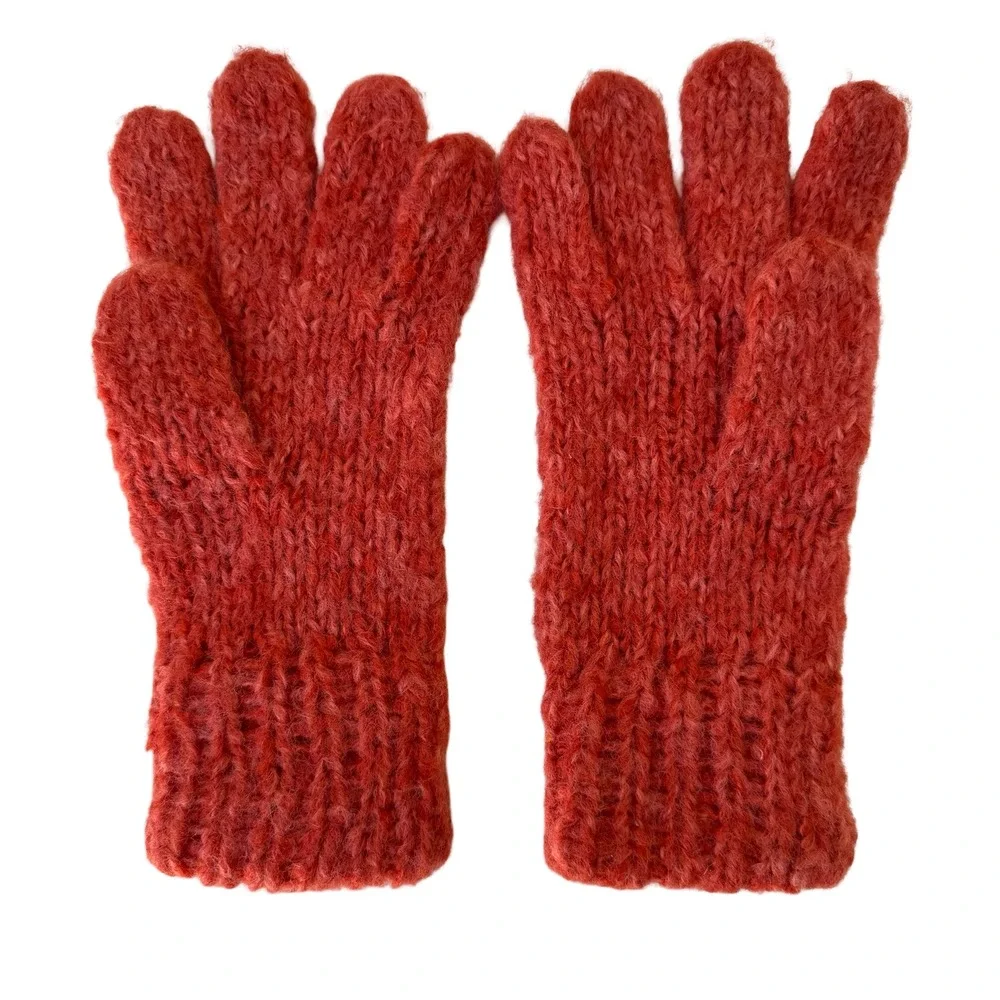 Gorpcore Cozy Orange Chunky Knit Wool Blend Gloves Ribbed Cuff Winter Unisex